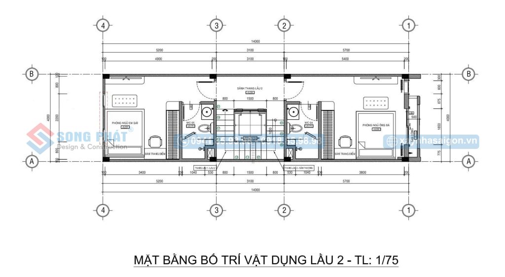 Mặt bằng bố trí vật dụng lầu 2