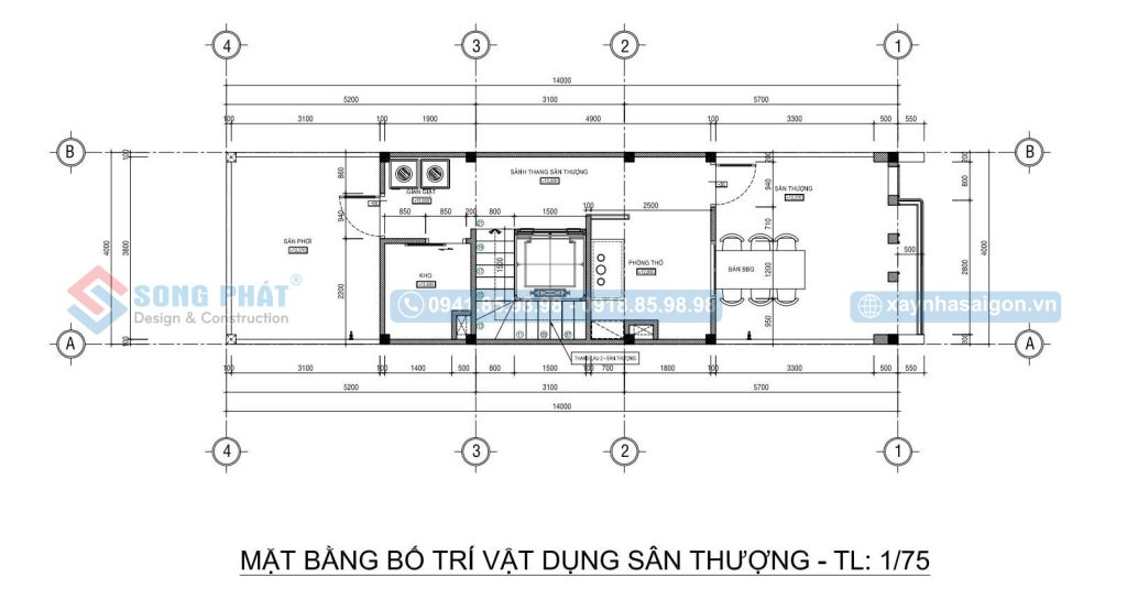 Mặt bằng bố trí vật dụng sân thượng