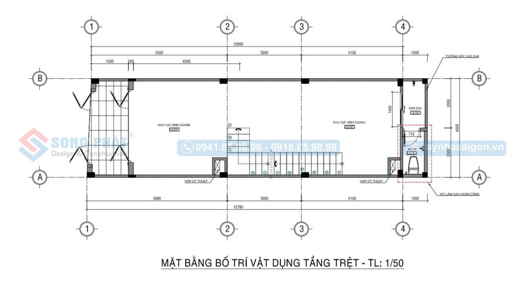 Mặt bằng bố trí vật dụng tầng trệt