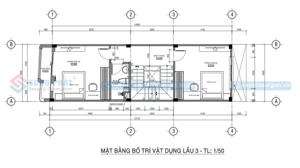 Mặt bằng bố trí vật dụng lầu 3
