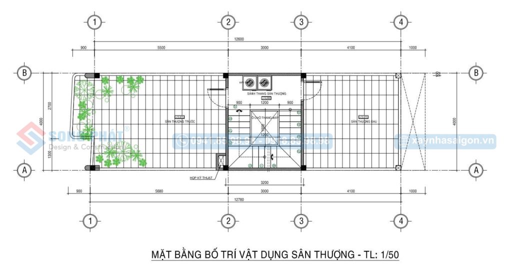 Mặt bằng bố trí vật dụng sân thượng