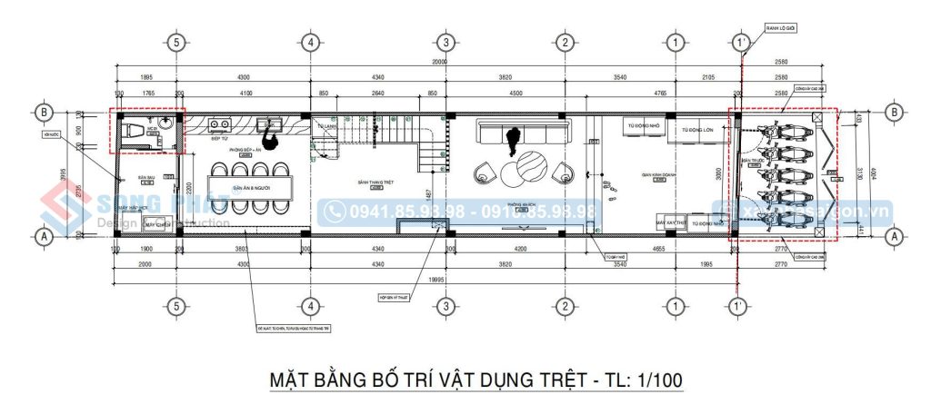 Mặt bằng bố trí vật dụng trệt