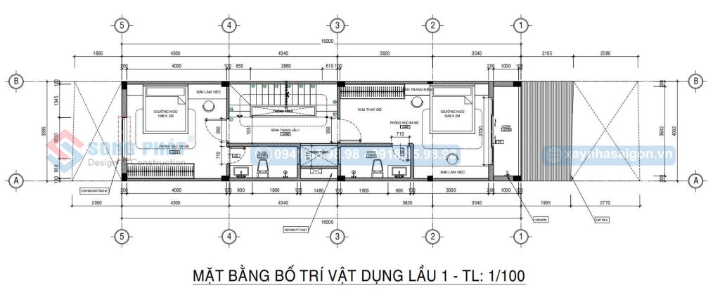 Mặt bằng bố trí vật dụng lầu 1