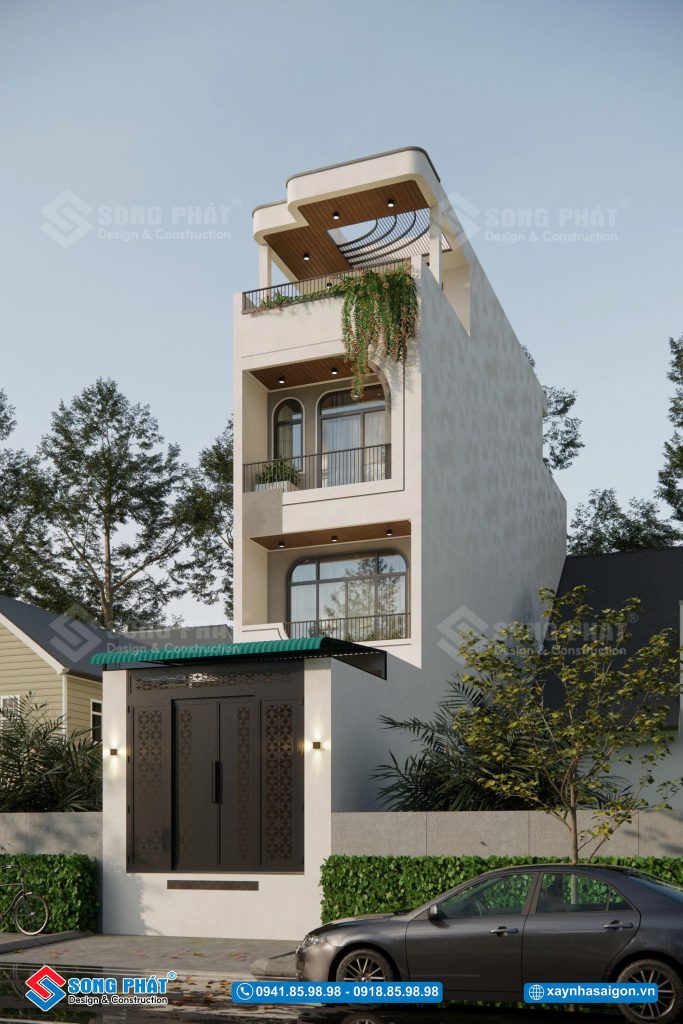 Đường nét bo cong mang lại cảm giác hài hòa cho tổng thể thiết kế nhà 4 tầng 4x22m5