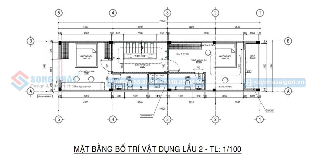 Mặt bằng bố trí vật dụng lầu 2