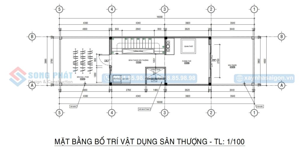 Mặt bằng bố trí vật dụng sân thượng