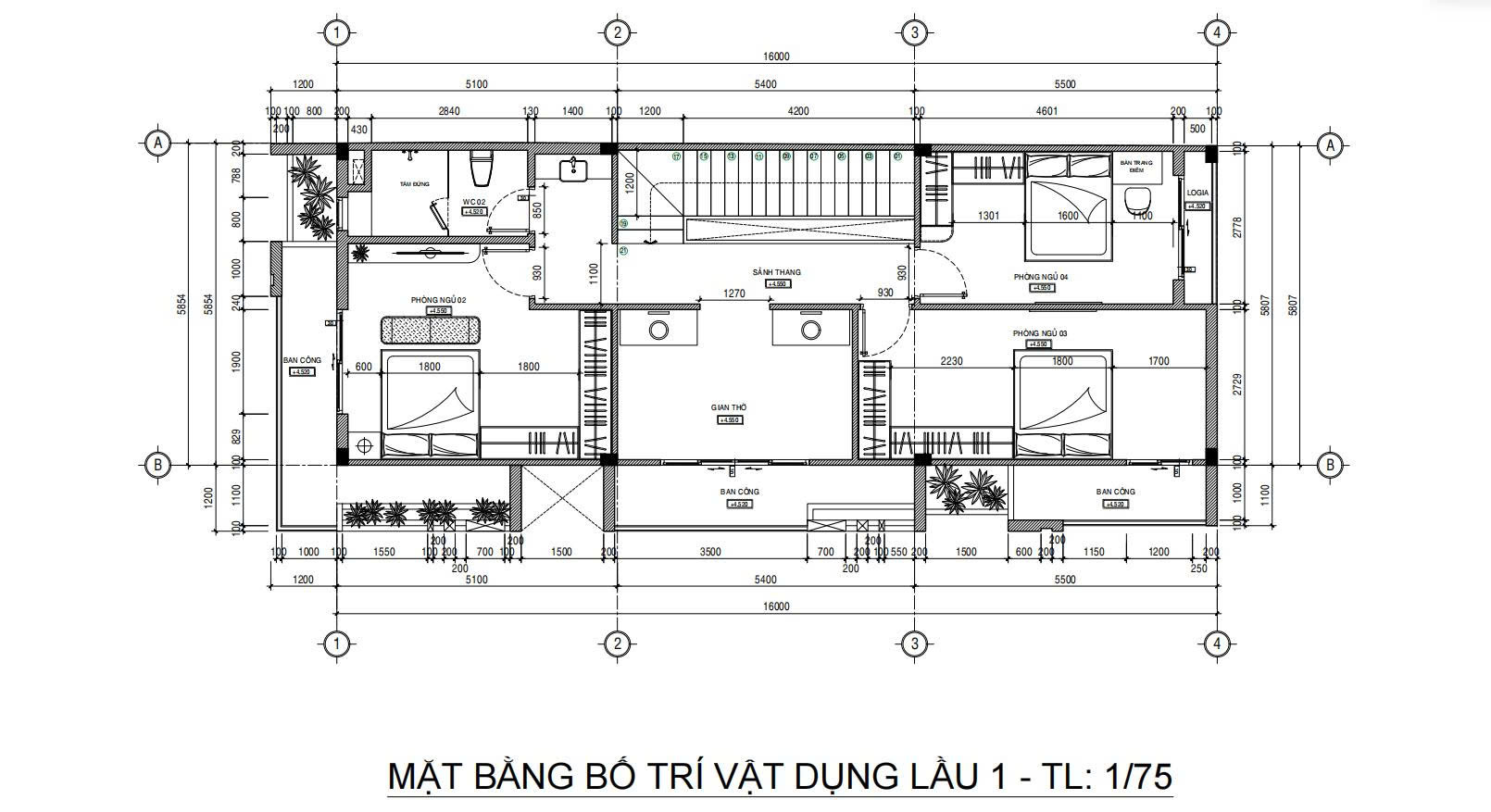 Mặt bằng bố trí vật dụng lầu 1
