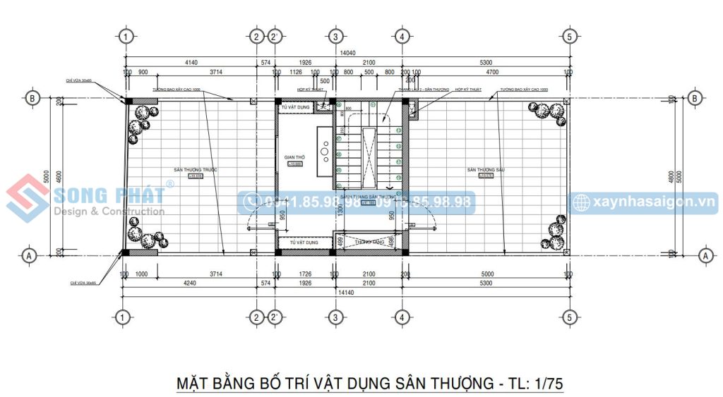 Mặt bằng bố trí vật dụng sân thượng 