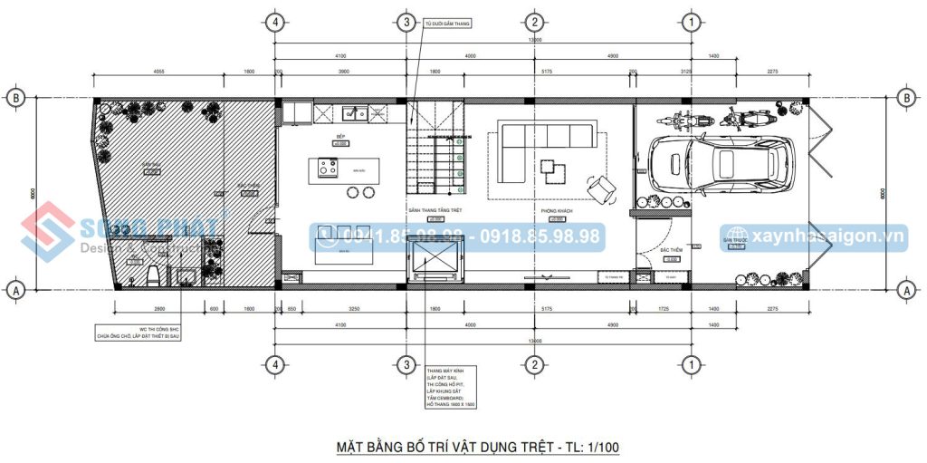 Mặt bằng bố trí vật dụng tầng trệt 