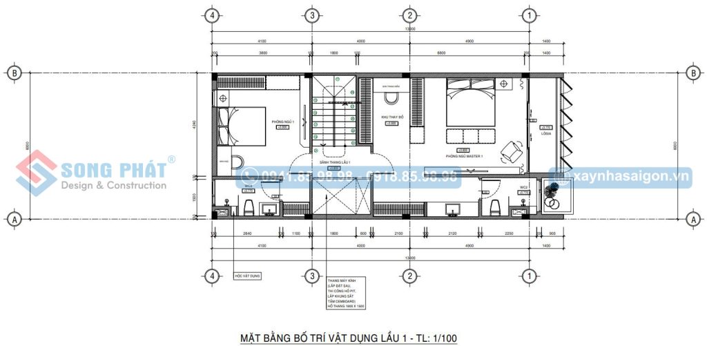 Mặt bằng bố trí vật dụng lầu 1