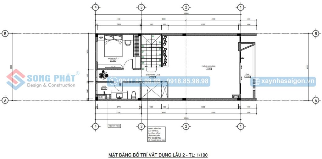 Mặt bằng bố trí vật dụng lầu 2