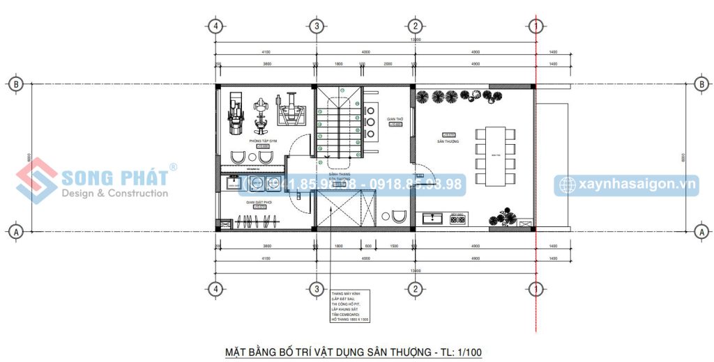 Mặt bằng bố trí vật dụng sân thượng