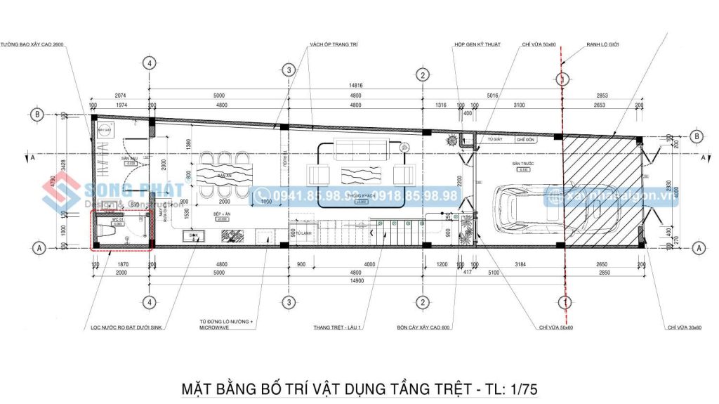 Mặt bằng bố trí vật dụng tầng trệt