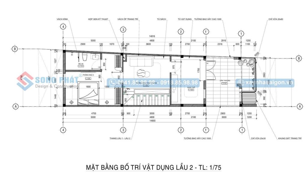 Mặt bằng bố trí vật dụng lầu 2