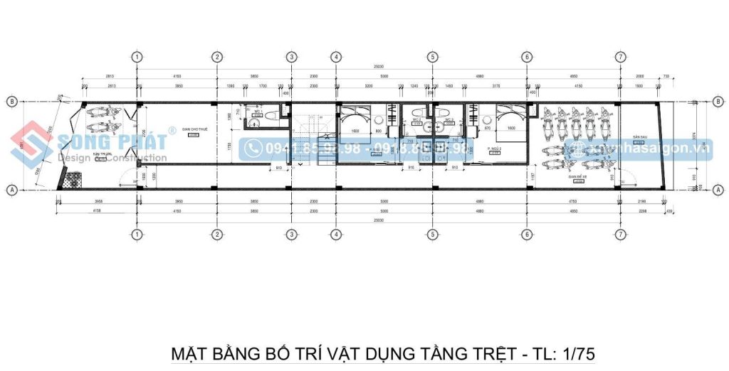 Mặt bằng bố trí vật dụng tầng trệt