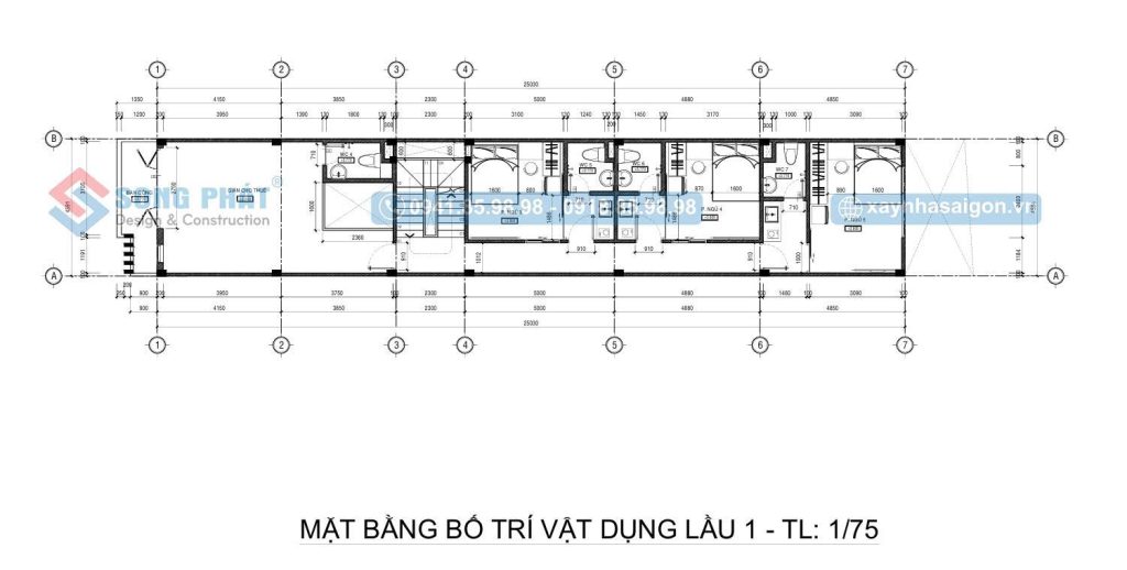Mặt bằng bố trí vật dụng lầu 1