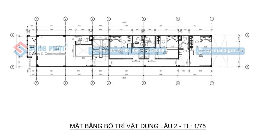Mặt bằng bố trí vật dụng lầu 2