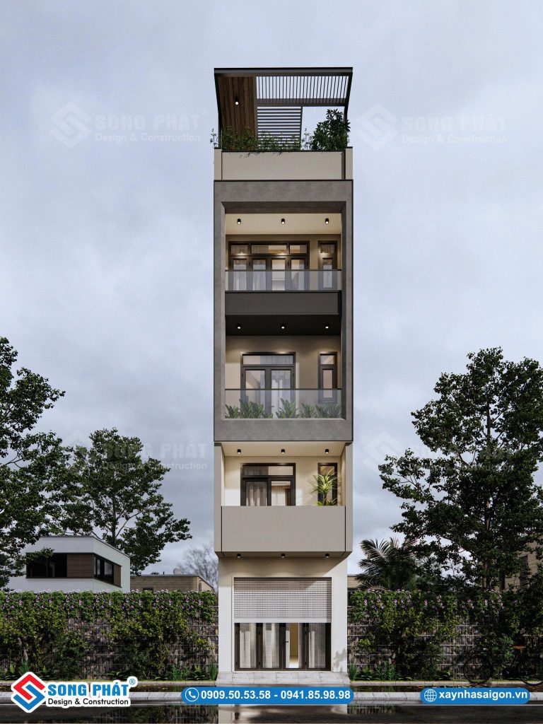 Tổng thể mặt tiền nhà phố 5 tầng 4x17m