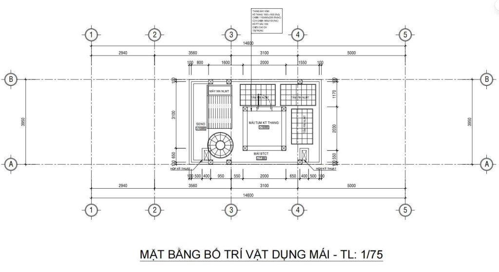 Mặt bằng vật dụng mái nhà phố 5 tầng 4x17m