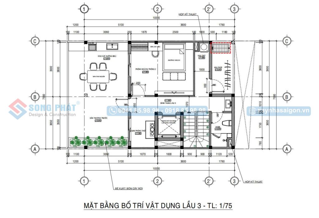Mặt bằng bố trí vật dụng lầu 3