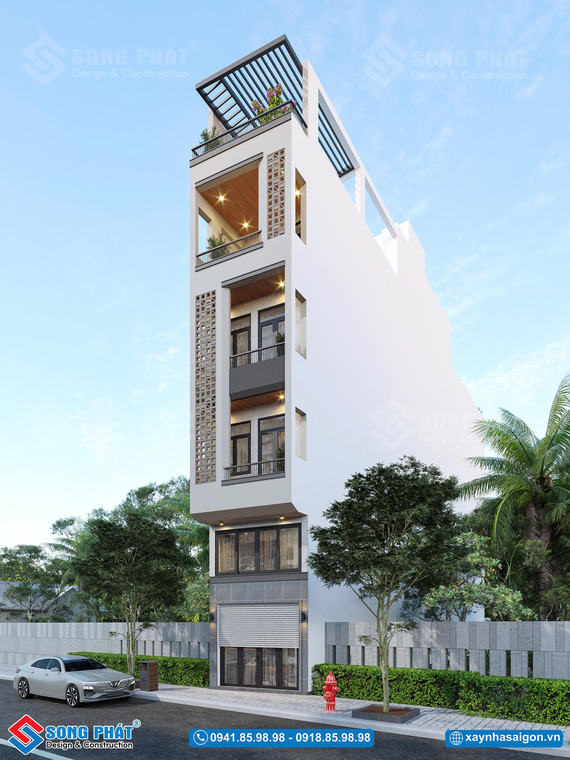 Góc nghiêng nhà 5 tầng 395m2.