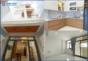 Phối cảnh tổng thể mặt tiền nhà phố hiện đại với hệ trần ốp gỗ và cửa kính cường lực sang trọng.